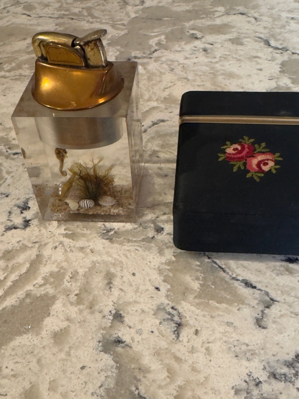 Gold Accent Acrylic Table Lighter with Ocean Motif -